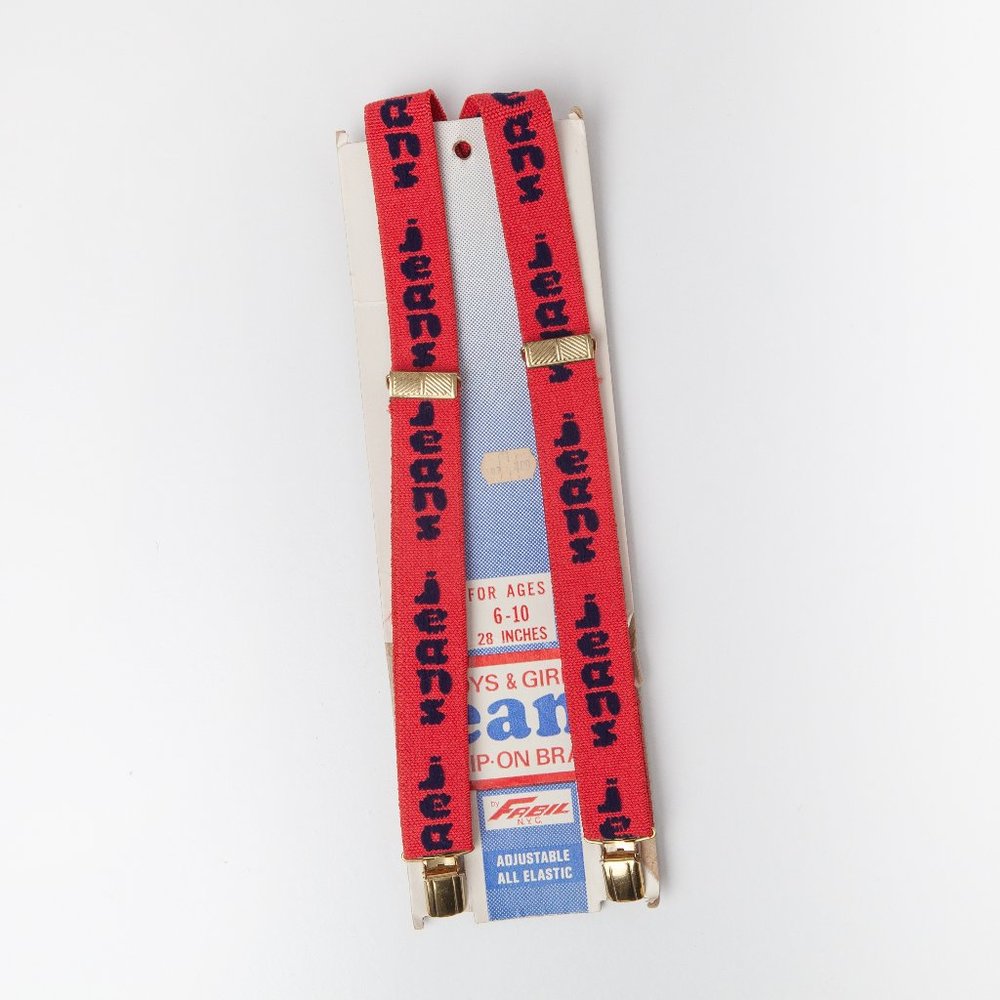 Vintage Jeans Jeans Jeans Children’s Clip On Suspenders 28" age 6-10 Red & Navy